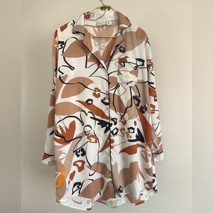 Rachel Zoe retro Abstract boho neutral casual Print Button-Up Shirt size L